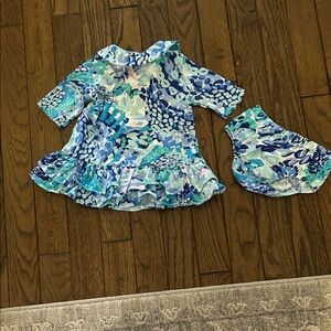 Lilly Pulitzer Blue and Green Patterned Baby Dress with Bloomers
